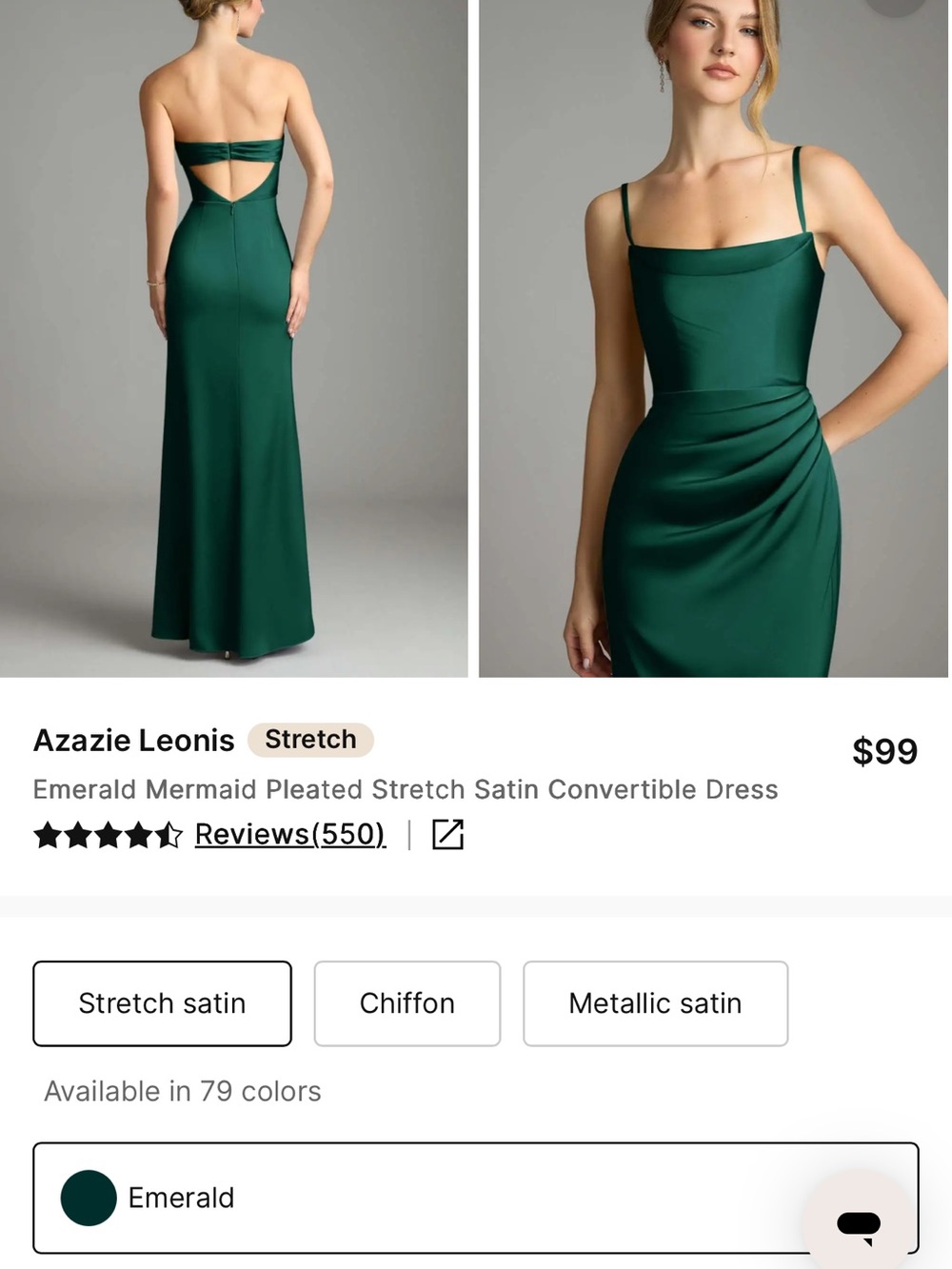 Azazie Emerald Satin Convertible Mermaid Gown